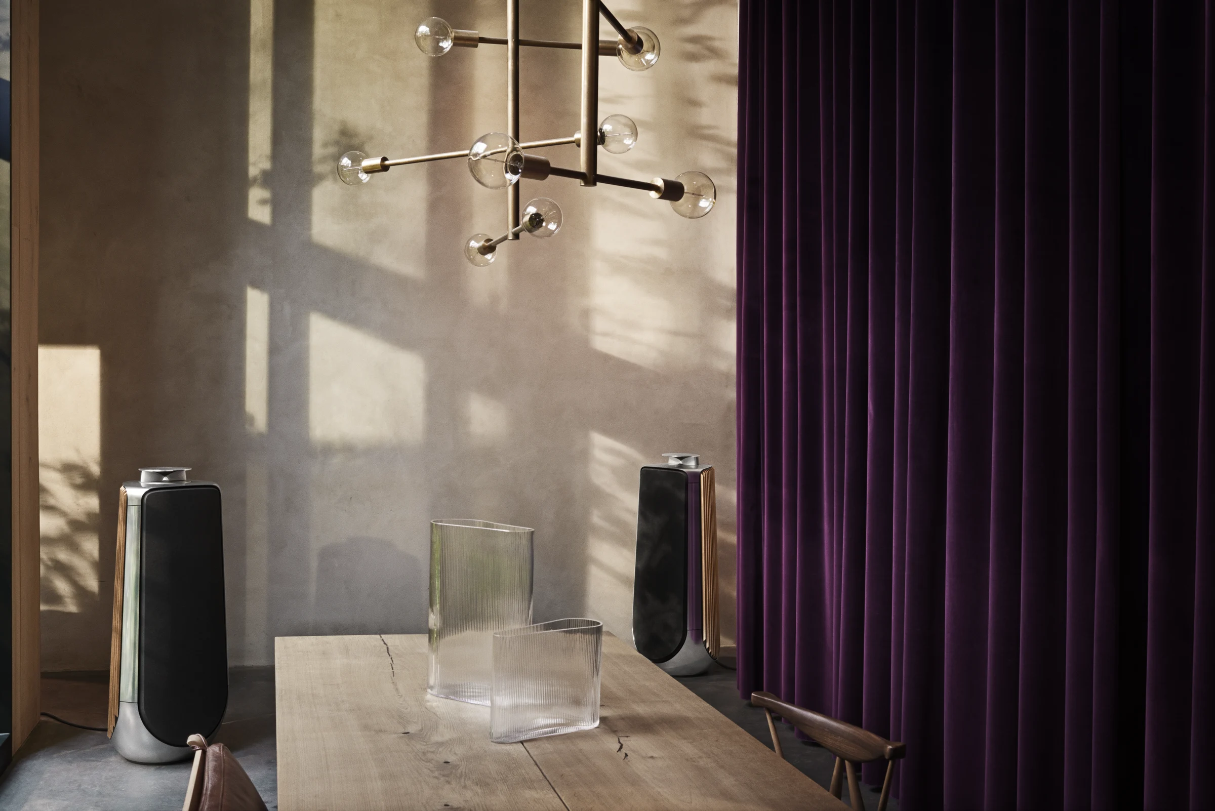 Beolab 50 in black, natural, and oak in an interior