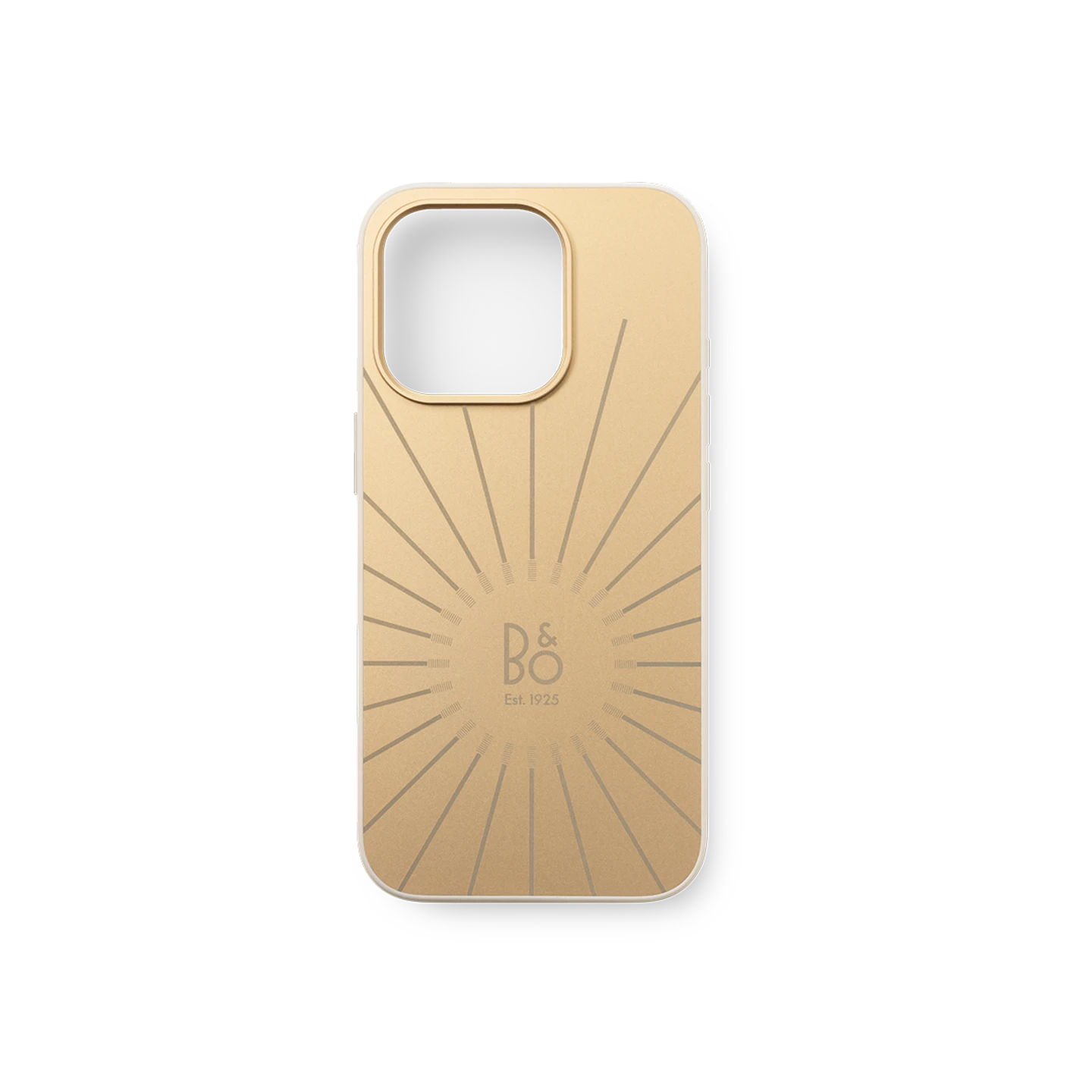 iPhone 16 Pro and 16 Pro X Max case with engraved B&amp;O logo in gold-tone aluminum